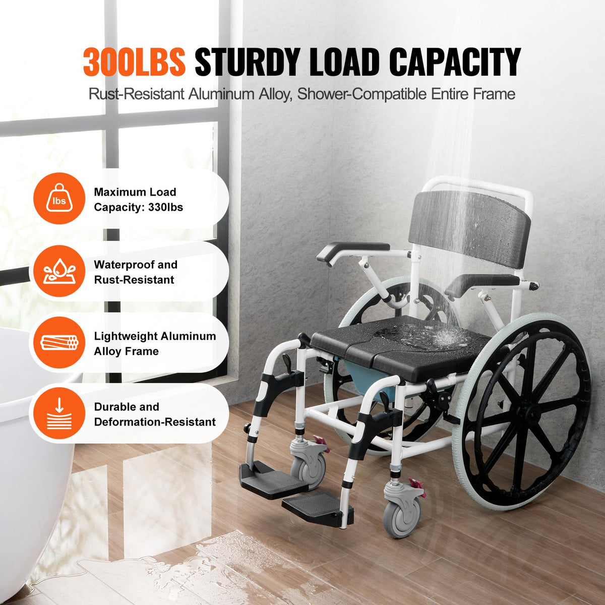 17.5in Adjustable Aluminum Shower Wheelchair with Brake X751
