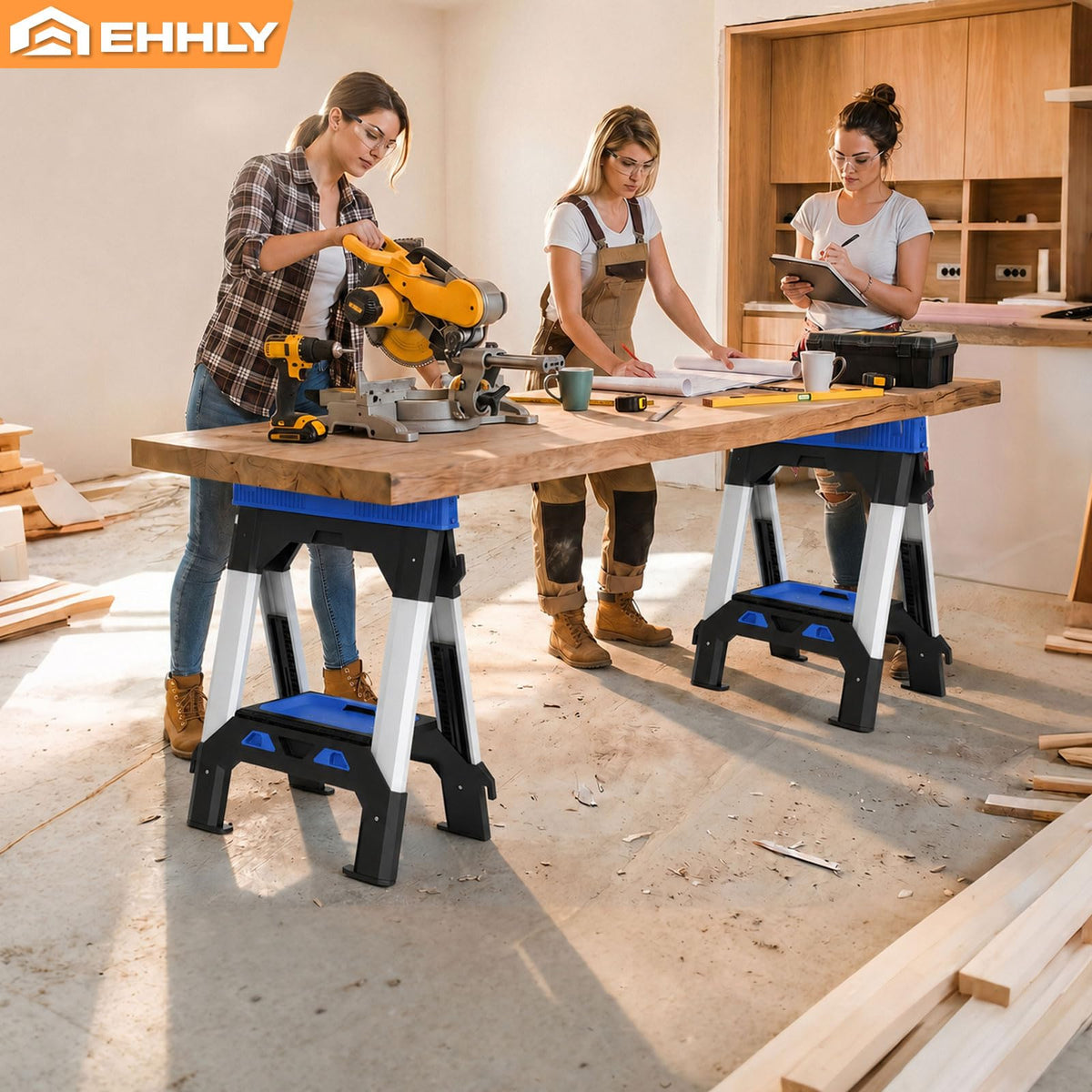 Folding Heavy Duty Sawhorses 2 Pack, 2500 LBS Load Capacity V15744