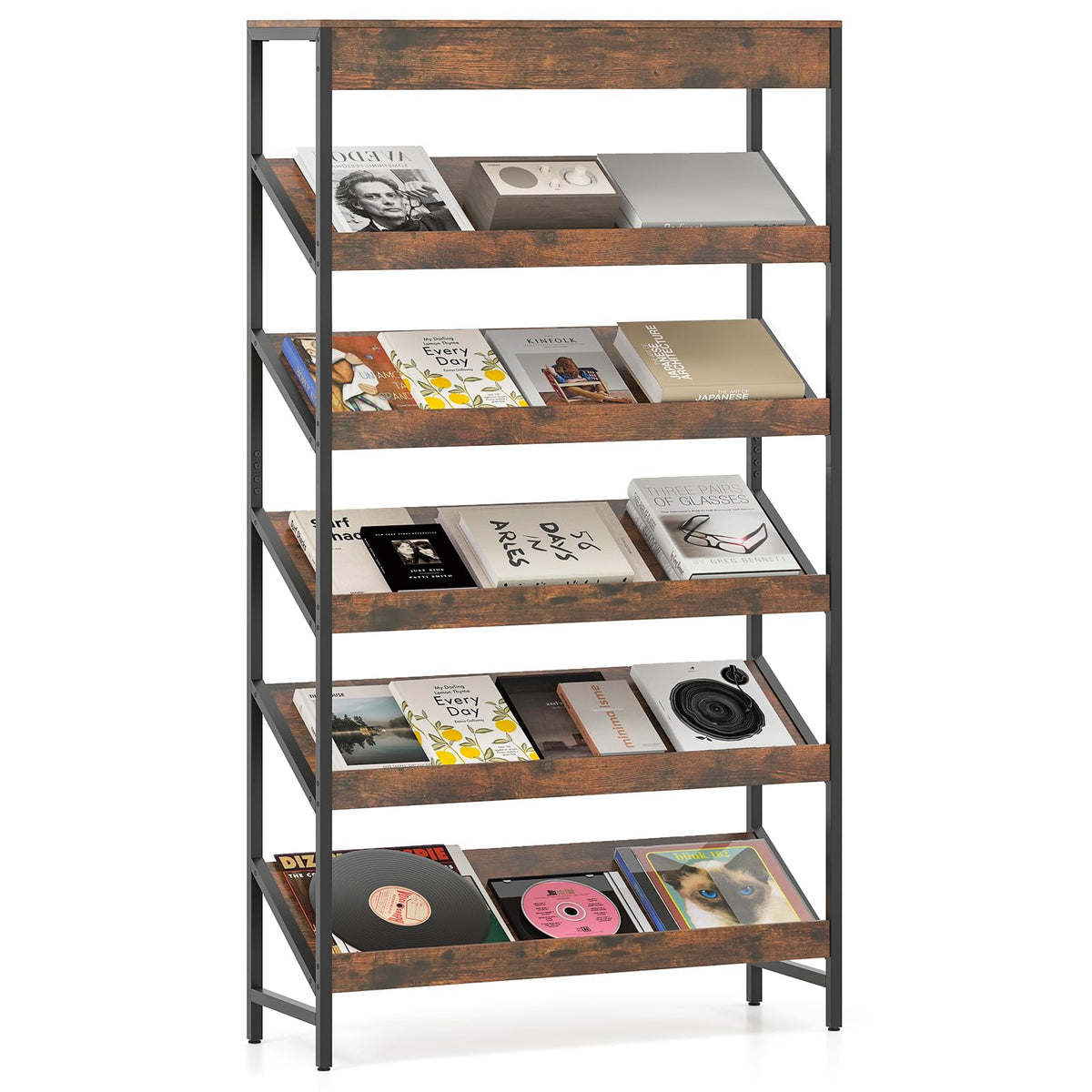 6-Tier Tall Freestanding Bookshelf with Angled Shelves I6792