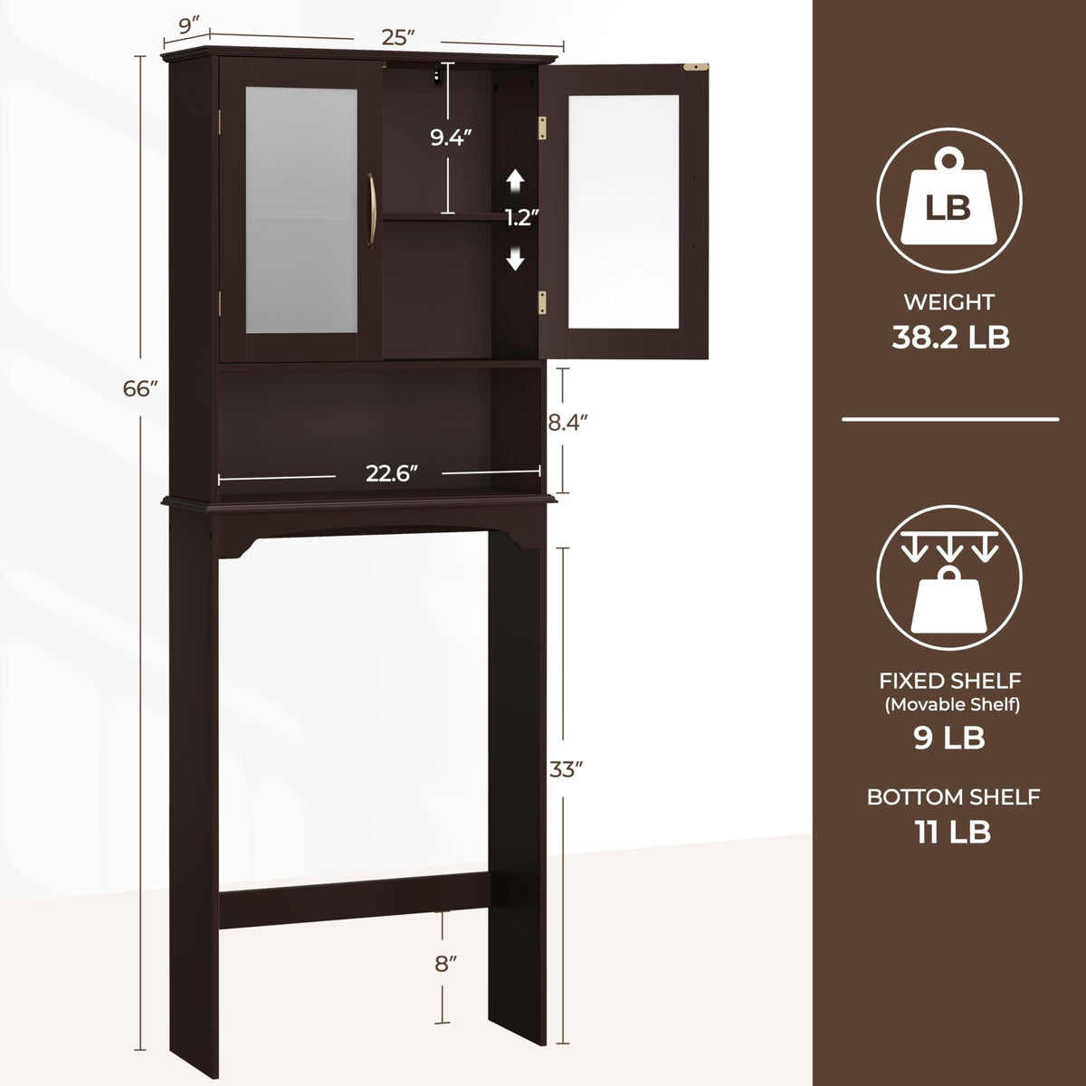 Over the Toilet Storage Cabinet with Glass Doors D696489