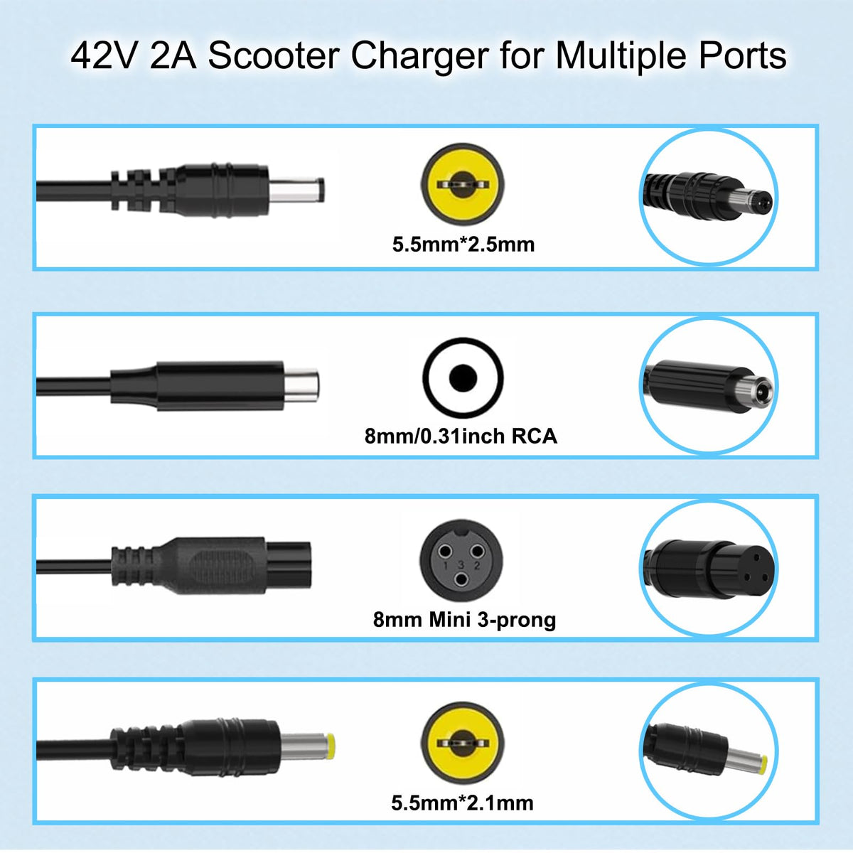 42V 2A Scooter Charger 4 in 1 Removable Connector Y73392