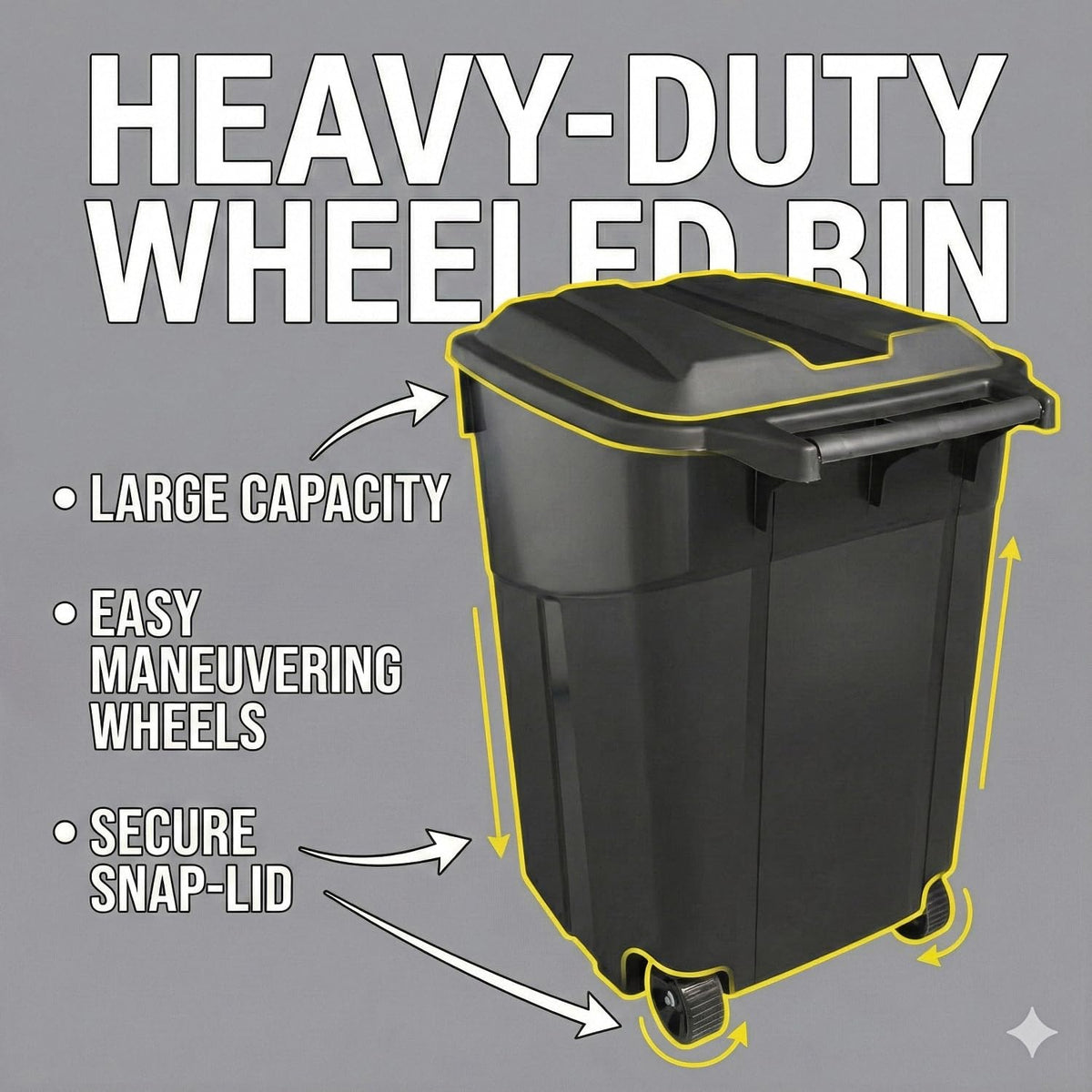 45 Gallon Black Wheeled Trash Can with Lid K1171