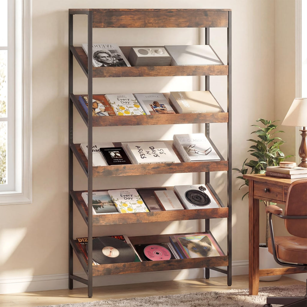 6-Tier Tall Freestanding Bookshelf with Angled Shelves I6792