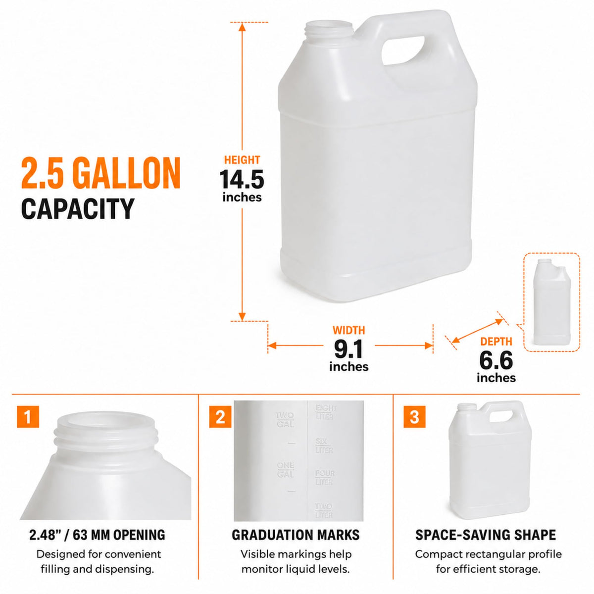 2.5 Gallon Reusable Plastic Water Jug with Lid W581