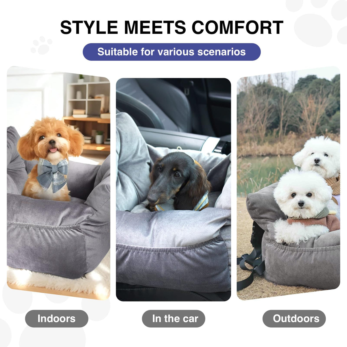 Gray Pet Car Booster Seat for Small Dogs up to 25 lbs Z812
