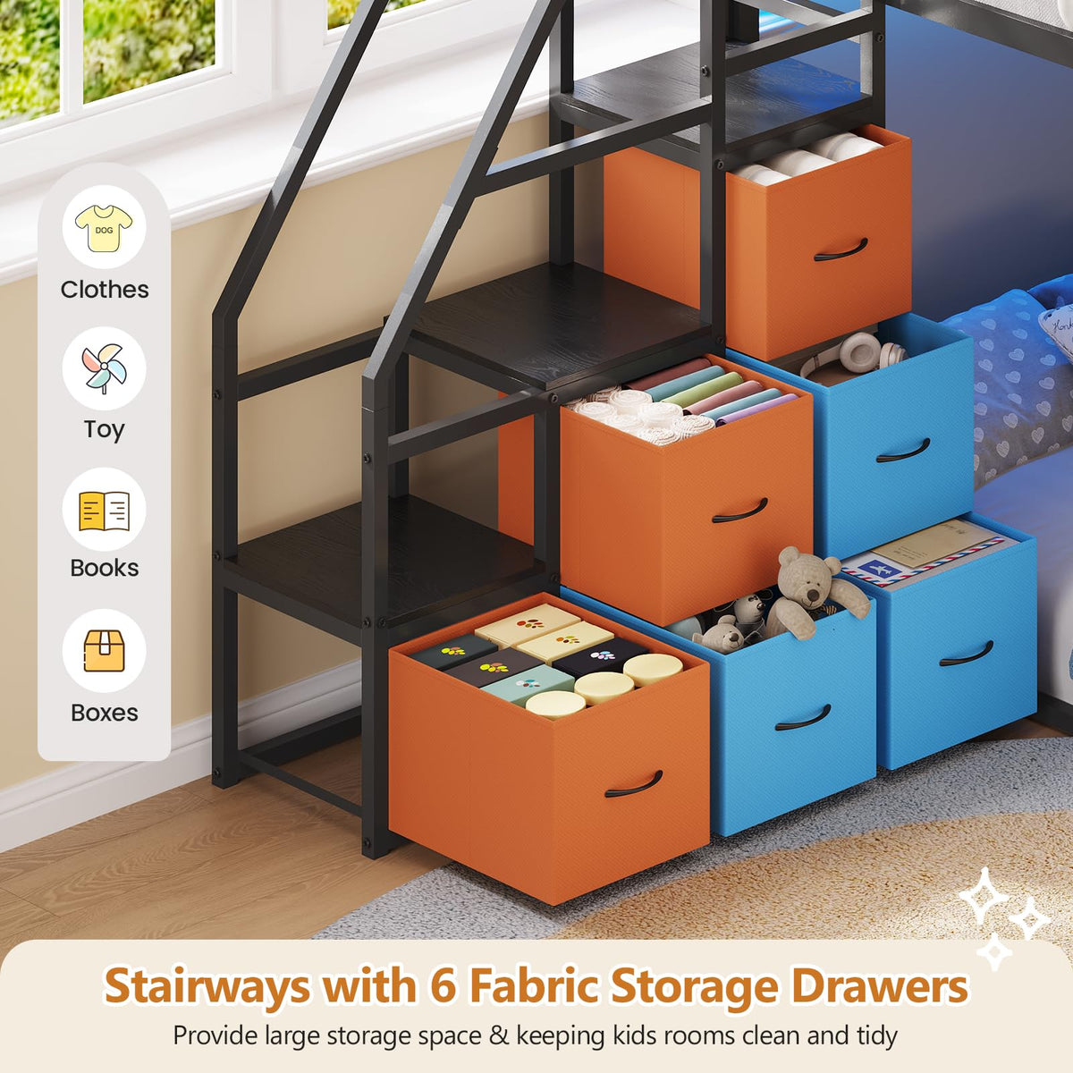 Twin Over Twin Bunk Bed with Stairs and 6 Storage Drawers C374838
