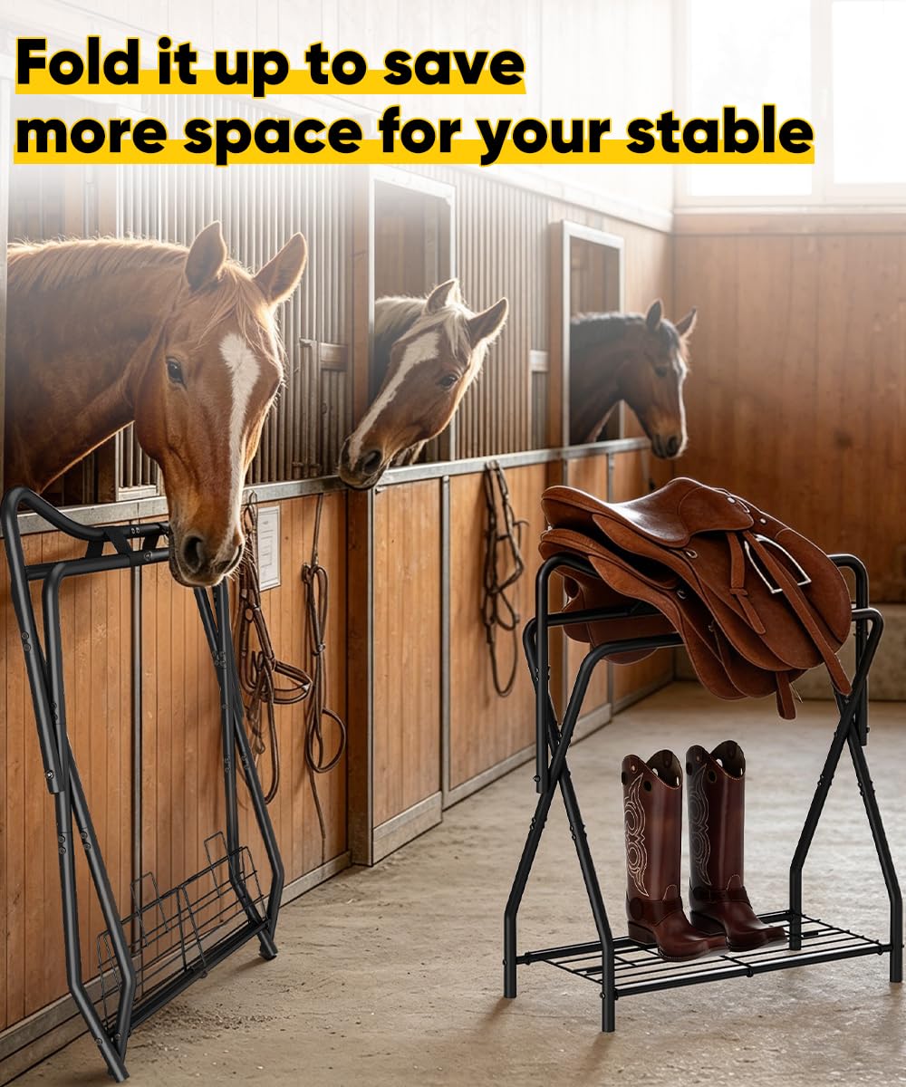 Foldable Black Horse Saddle Rack with Storage C801362