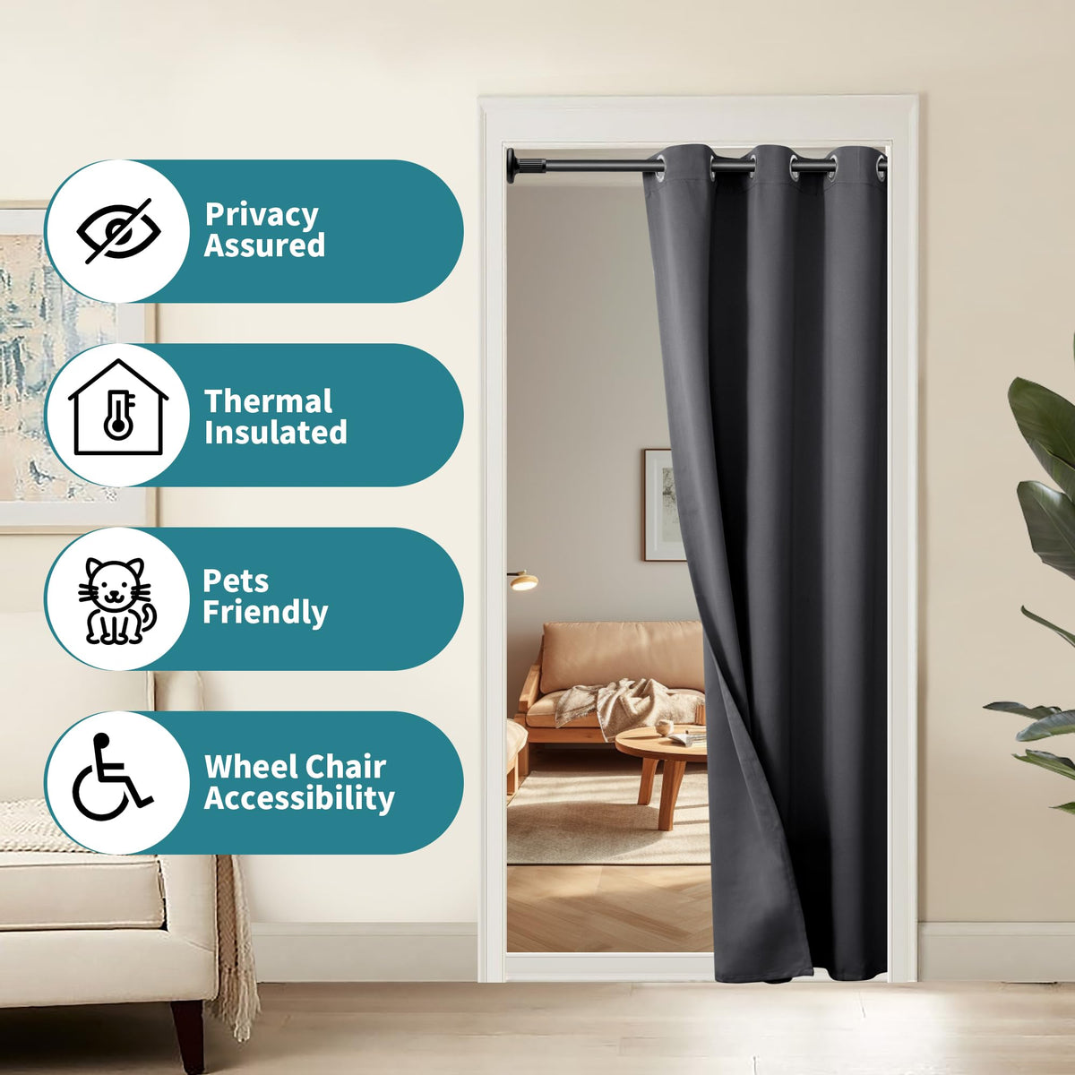 Dark Grey 34 x 80 Inch Thermal Insulated Blackout Curtain V805