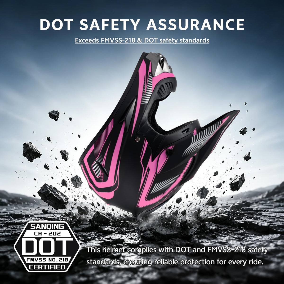Pink XL DOT Approved Full Face Motocross Helmet O31947