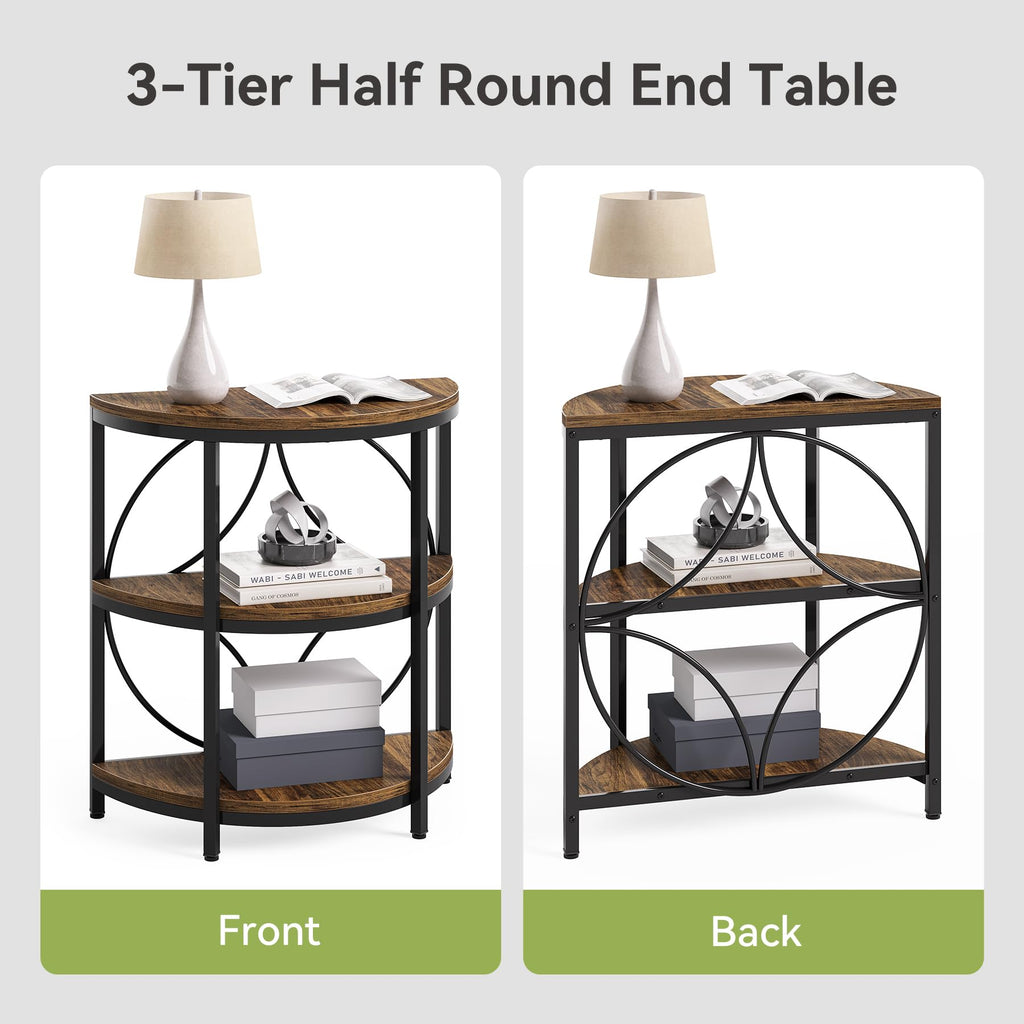 Half Round 3-Tier Narrow Side Table with Metal Frame H8820