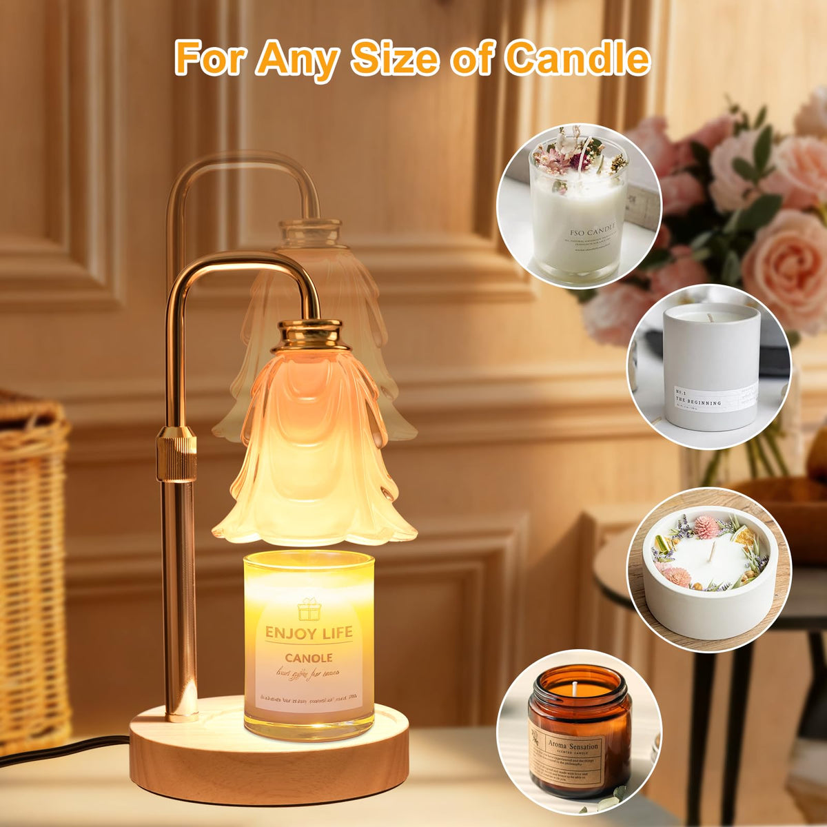 Adjustable Height Candle Warmer Lamp with Timer and Dimmer I201437