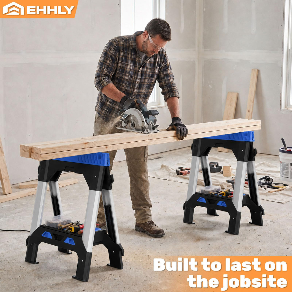 Folding Heavy Duty Sawhorses 2 Pack, 2500 LBS Load Capacity V15744