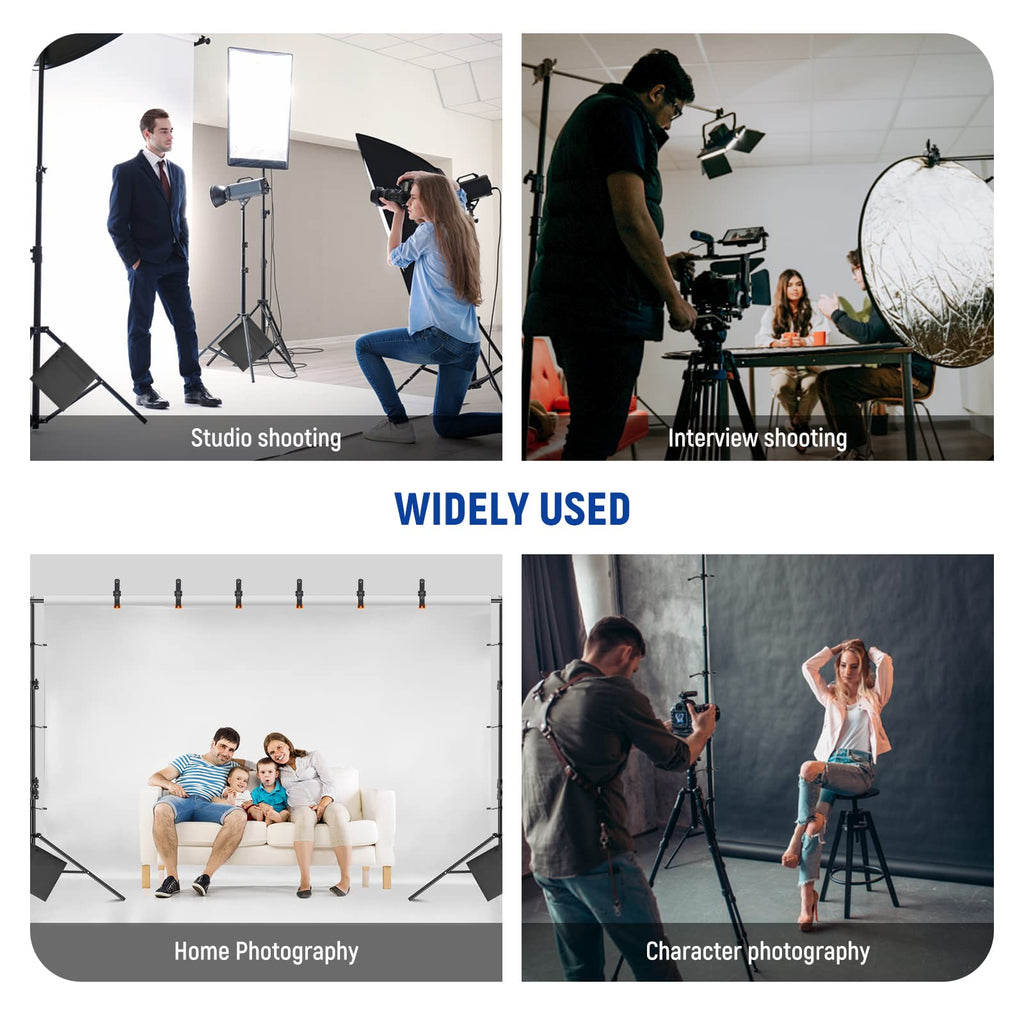 Adjustable Backdrop Stand Kit with 4 Crossbars, 6 Spring Clamps, 6 Backdrop Clips, 2 Sandbags, and Carrying Bag K46820