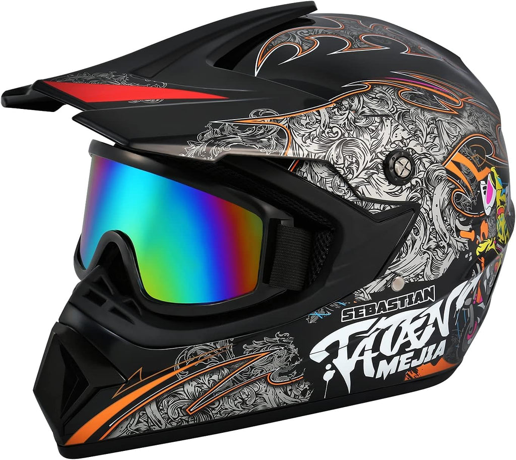 Black Motocross Helmet with Gloves and Goggles W18546