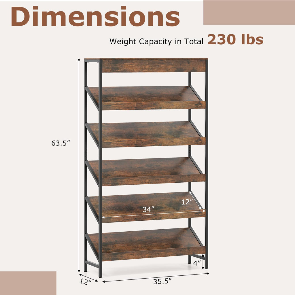 6-Tier Tall Freestanding Bookshelf with Angled Shelves I6792