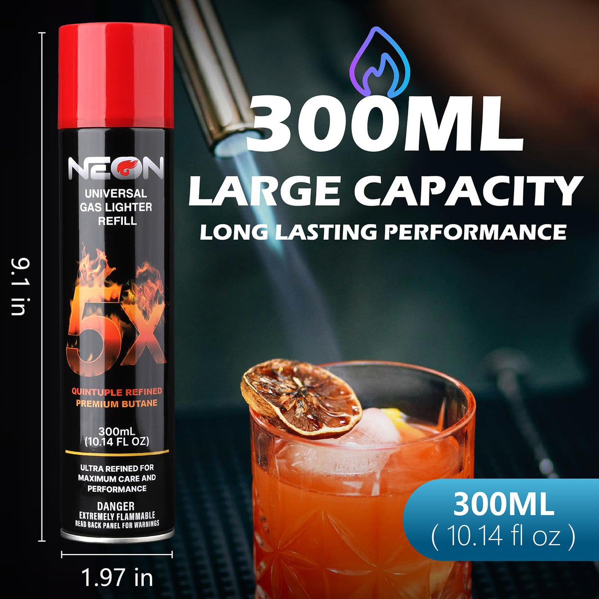 300ml Butane Fuel Refill with Metal Nozzle & 5 Adapters, 12 Cans G164287