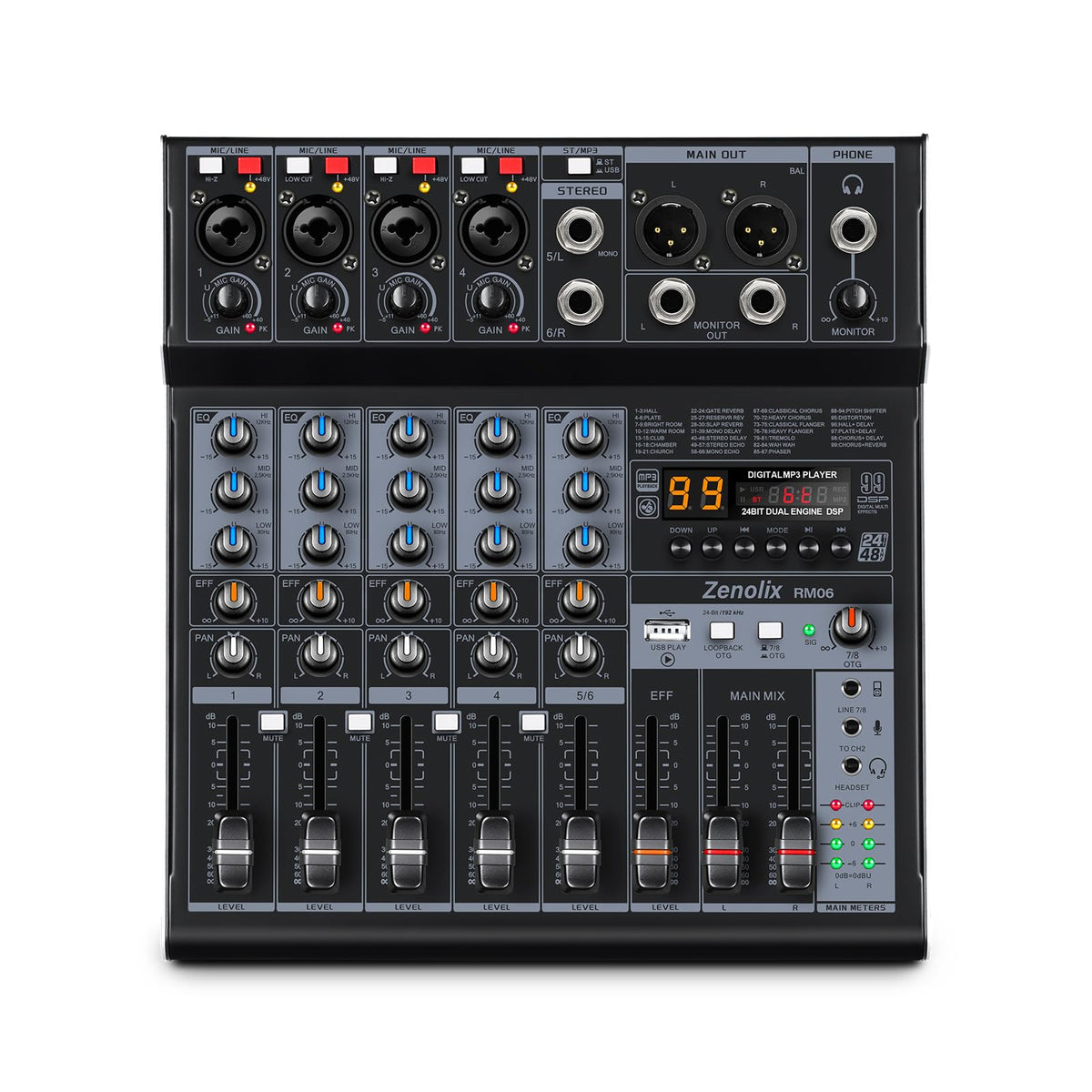 6 Channel Bluetooth Audio Mixer with 2 XLR Inputs G592