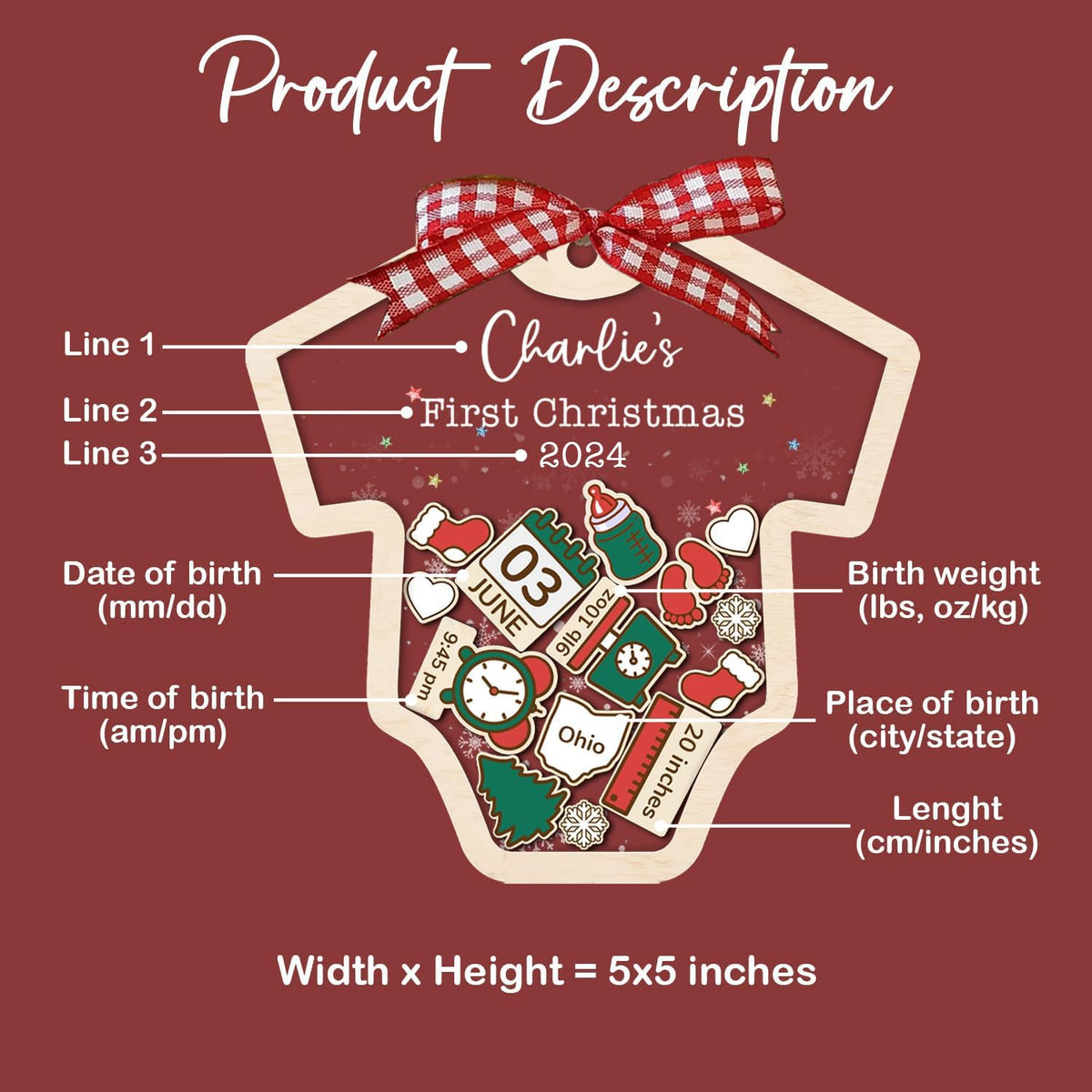 Baby's First Christmas Ornament 2026 Acrylic Wooden 5" A5414