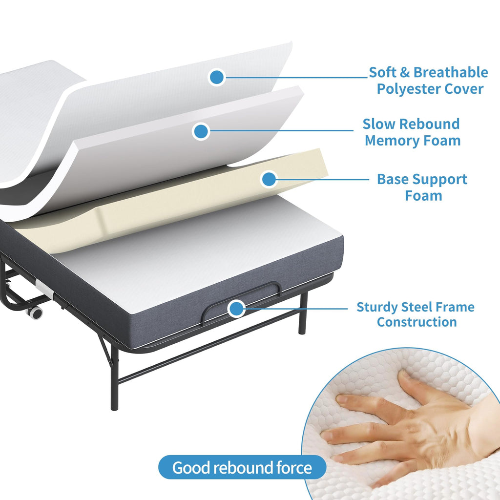 Folding Bed with Mattress, Twin Size Metal Bed Frame with Wheels V341565