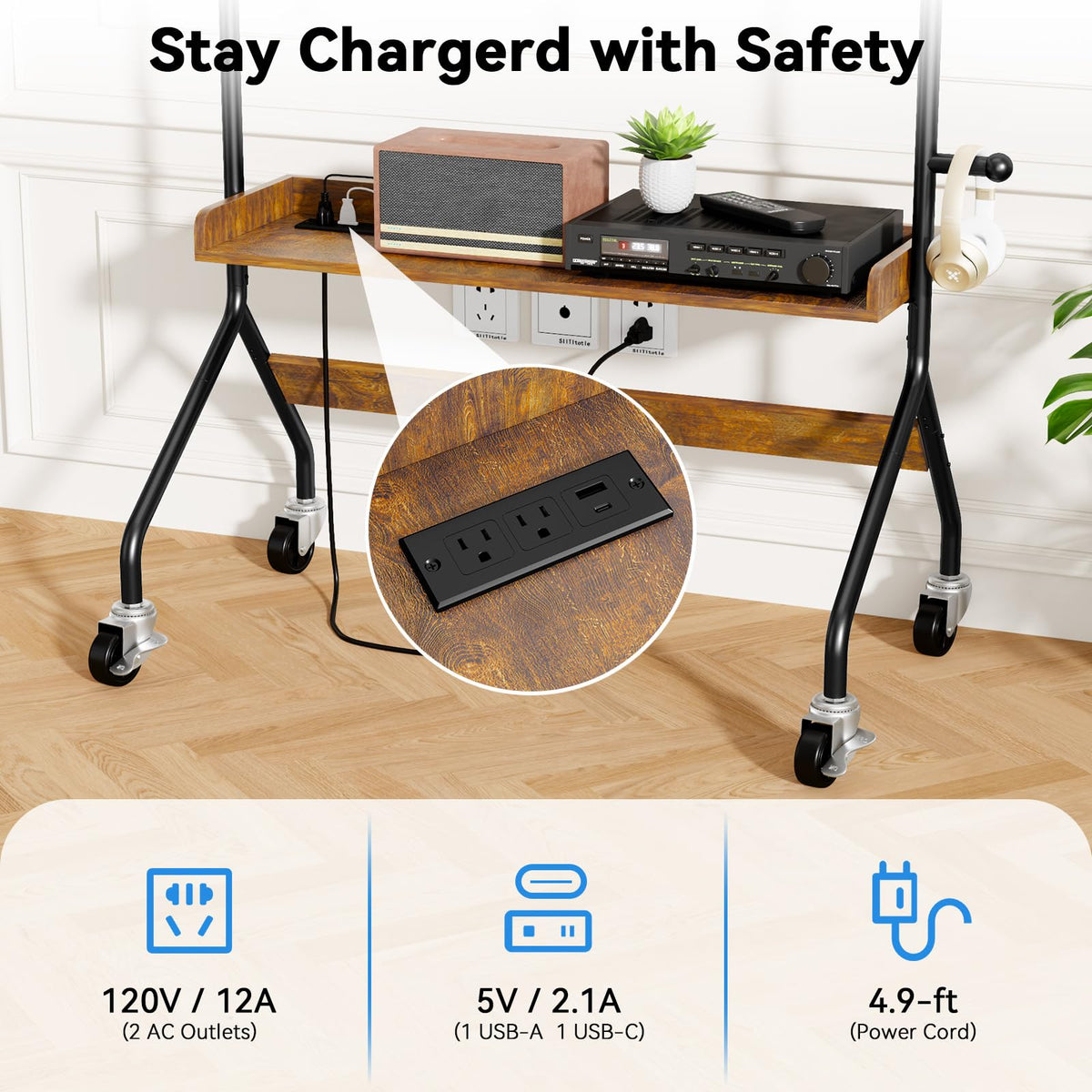 Rolling TV Stand with Power Outlet for 32-75 Inch TV X755776