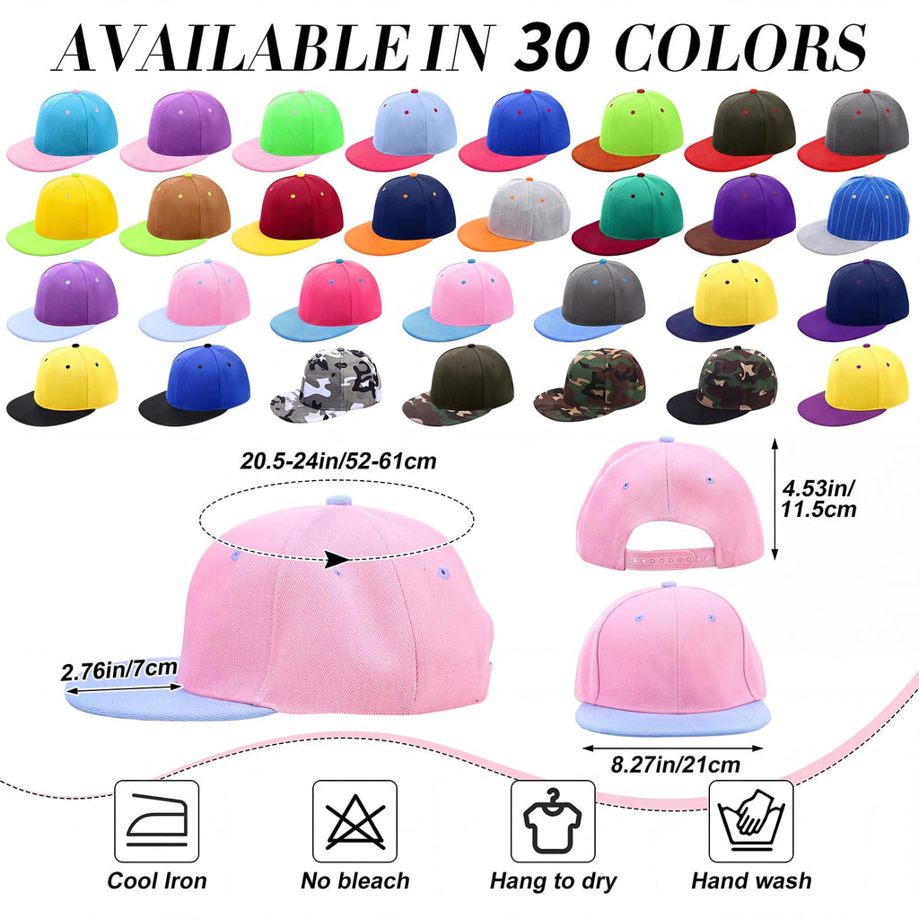 30 Pcs Flat Bill Snapback Hats Bulk Adjustable P94657