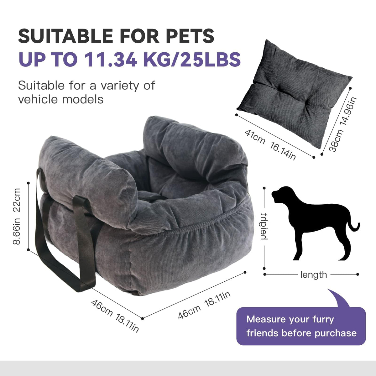 Gray Pet Car Booster Seat for Small Dogs up to 25 lbs Z812