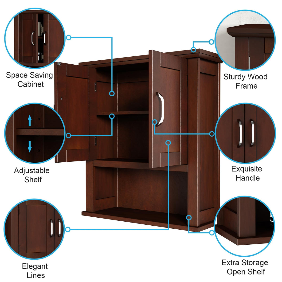 Wood Bathroom Wall Cabinet with Door Y542