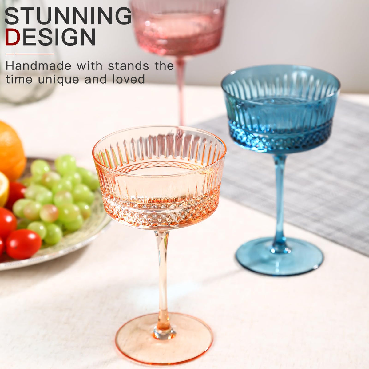 Colored Coupe Glasses Set of 6, 9.3oz Crystal Cocktail Glass F288300