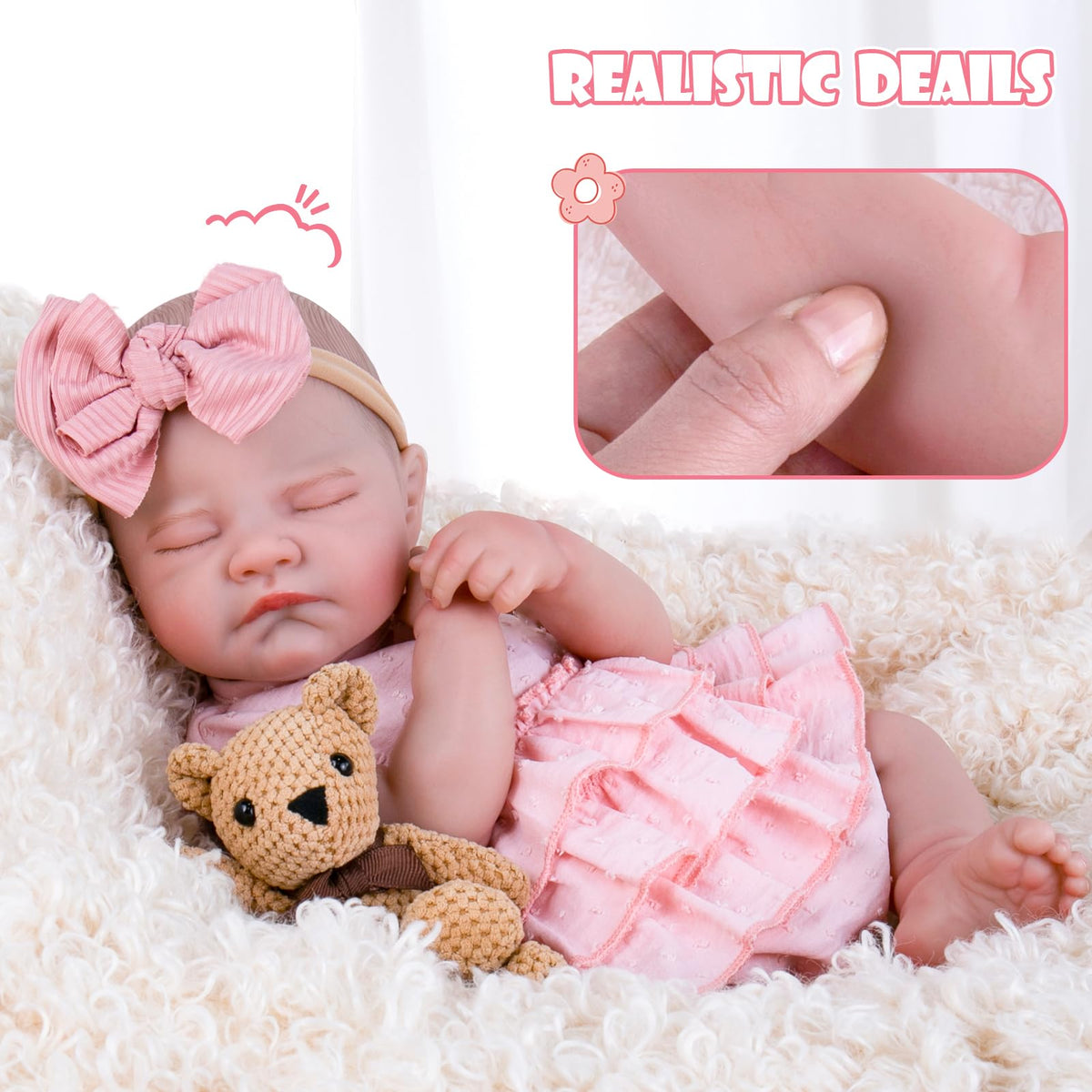 20'' Realistic Sleeping Newborn Girl Doll in Pink Dress M913685