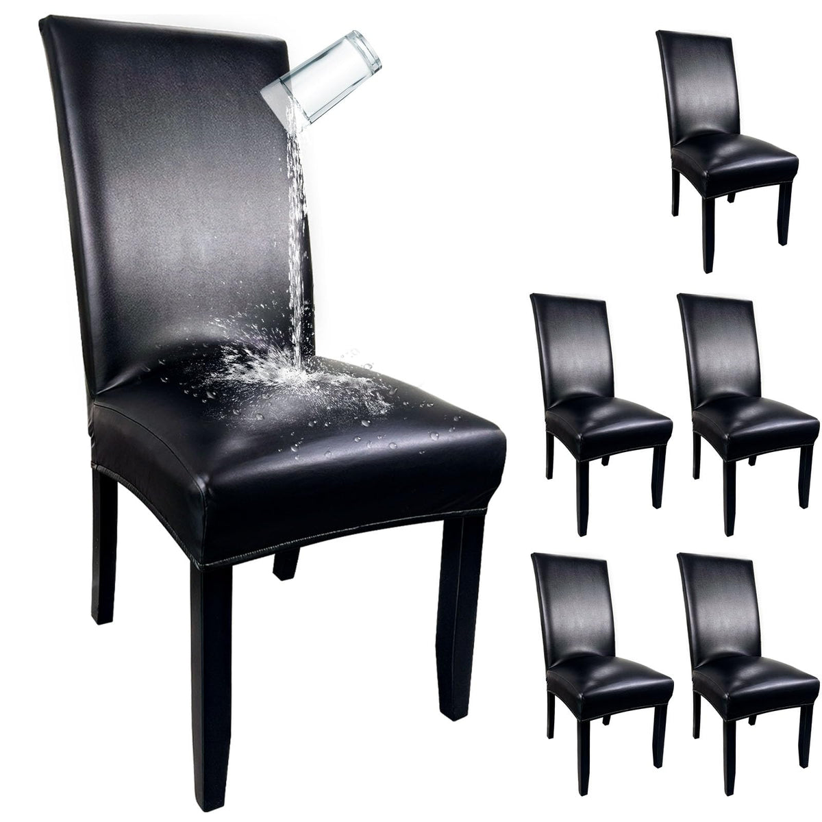 Pu Leather Dining Chair Covers Set of 6 Black O30742