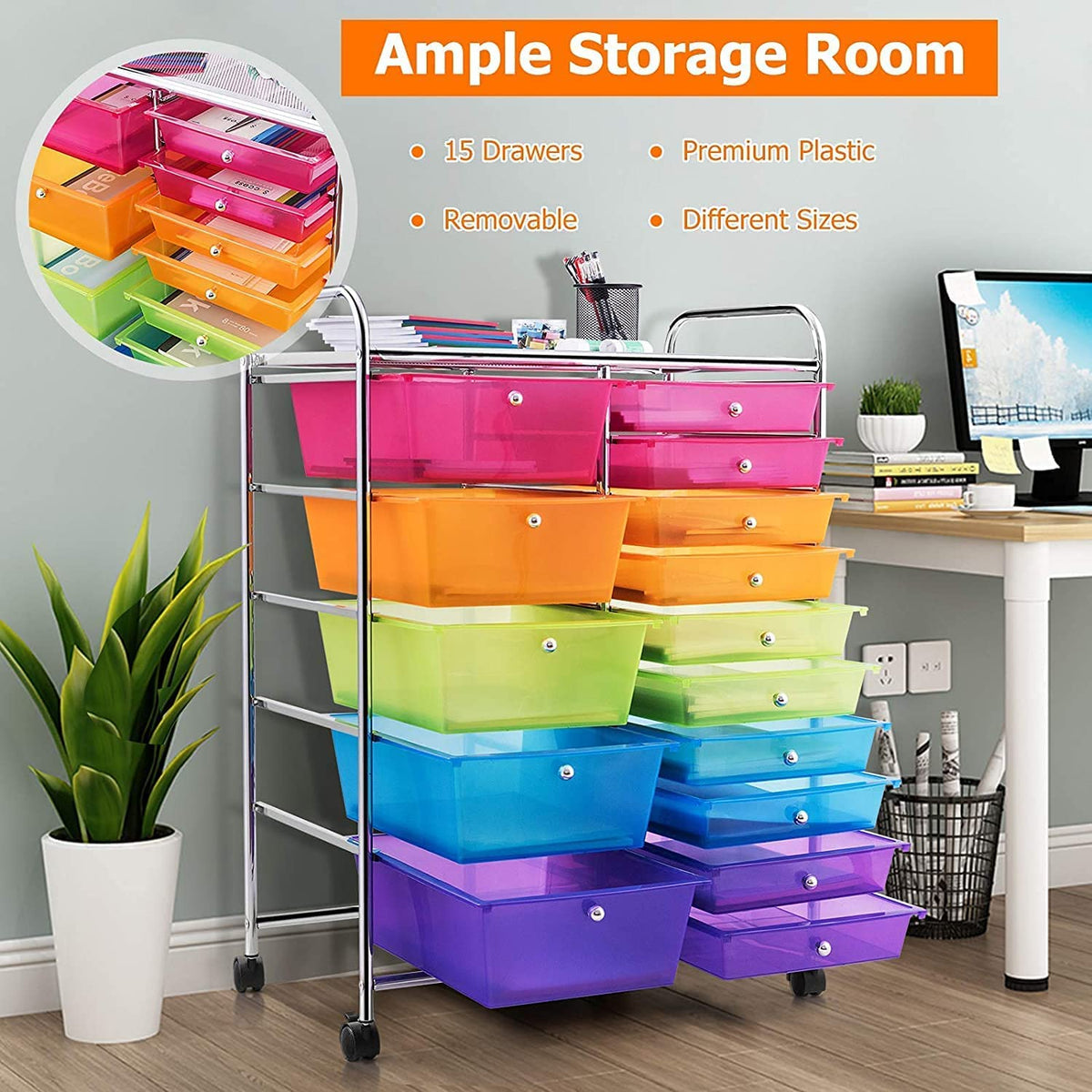 15 Drawer Rolling Storage Cart with Wheels K74276