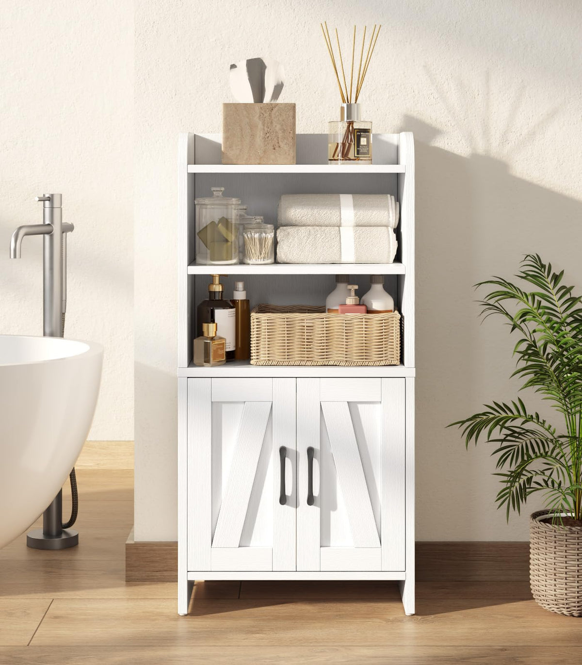 White Small Bathroom Storage Cabinet with 2 Doors and Shelves T14674