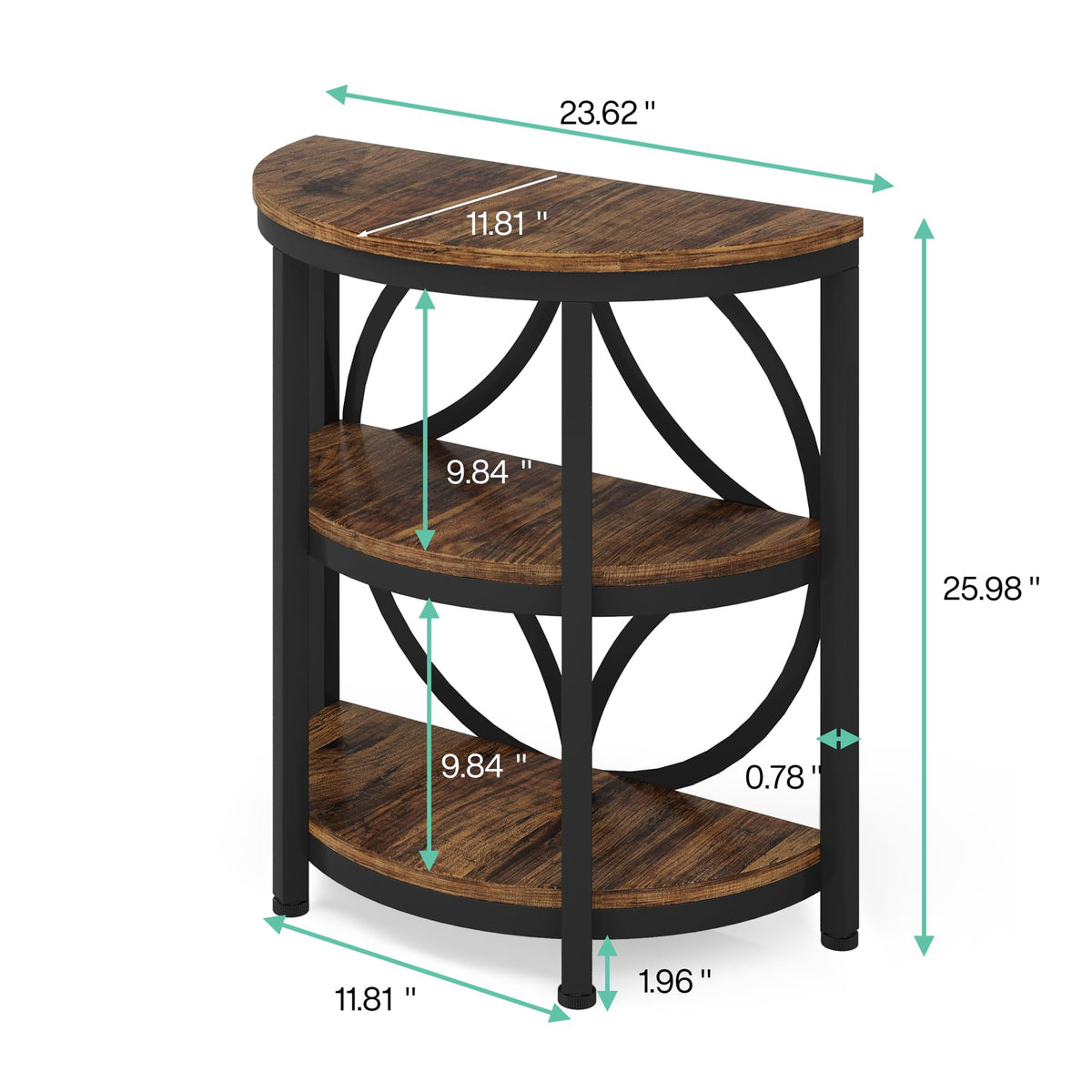 Half Round 3-Tier Narrow Side Table with Metal Frame H8820