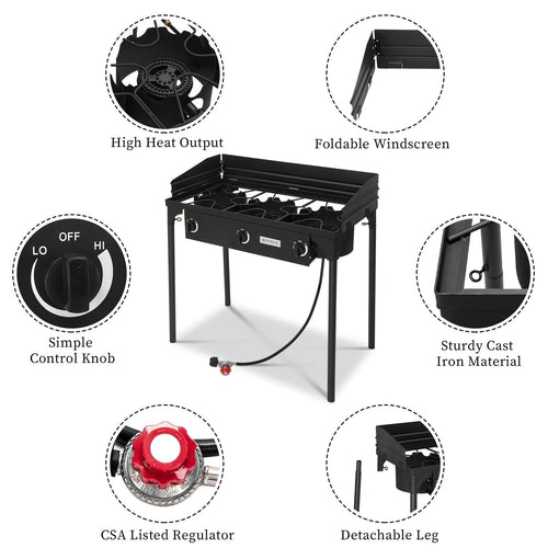 3 Burner Outdoor Propane Gas Stove with Windpanel Q434