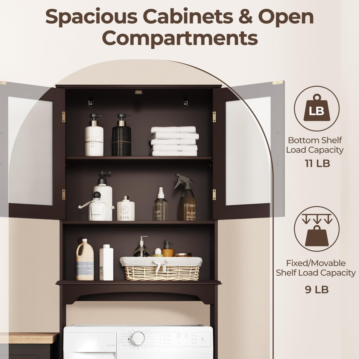 Over the Toilet Storage Cabinet with Glass Doors D696489