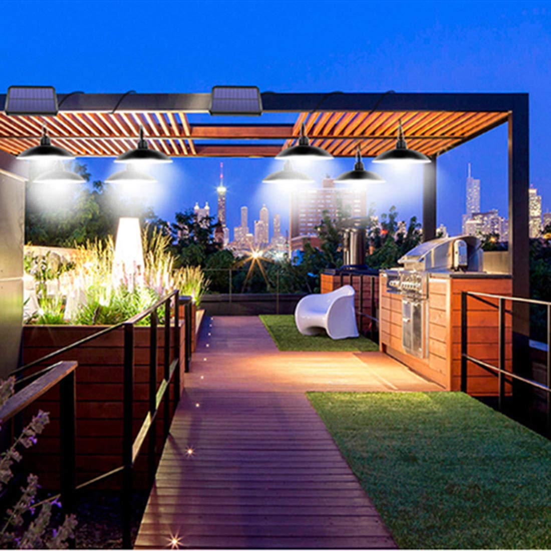 Solar Pendant Lights IP65 Waterproof Dusk to Dawn with Remote Controller H24572