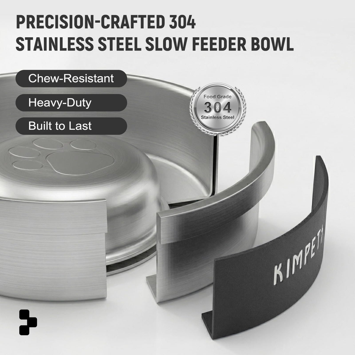 Black 2 Cups Stainless Steel Non-Slip Dog Slow Feeder Bowl Q745724