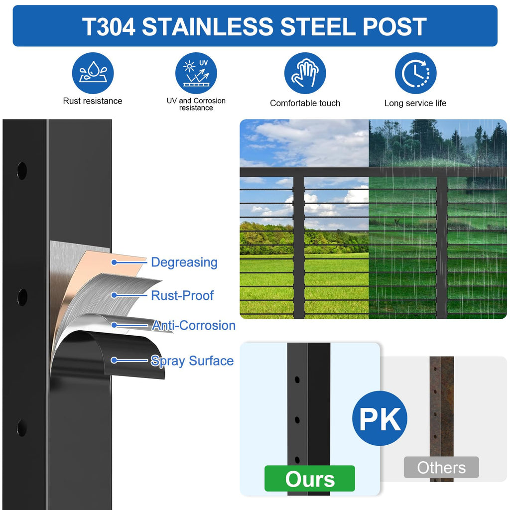 36" Cable Railing Kit with 3 Stainless Steel Black Posts A991380
