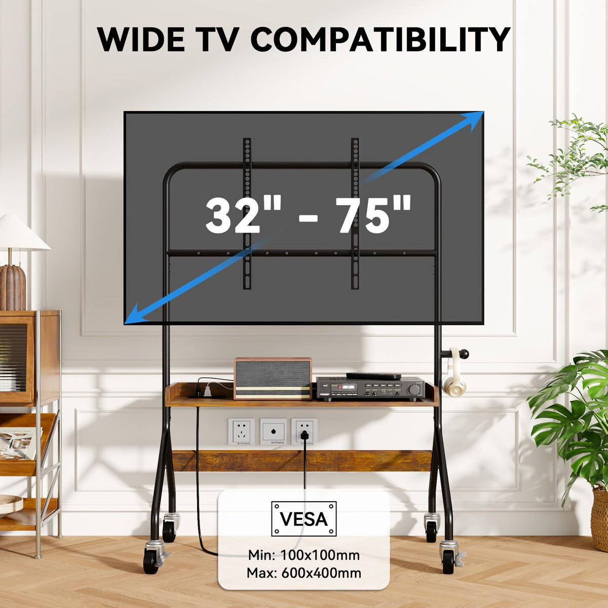 Rolling TV Stand with Power Outlet for 32-75 Inch TV X755776