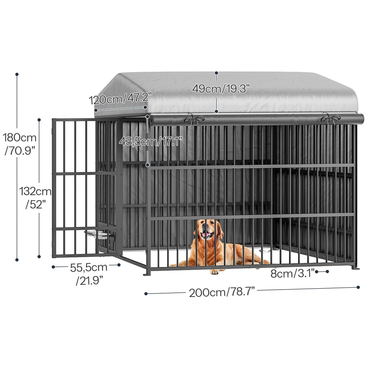 Black Dog Kennel with Cover and Feeding Bowls M807228
