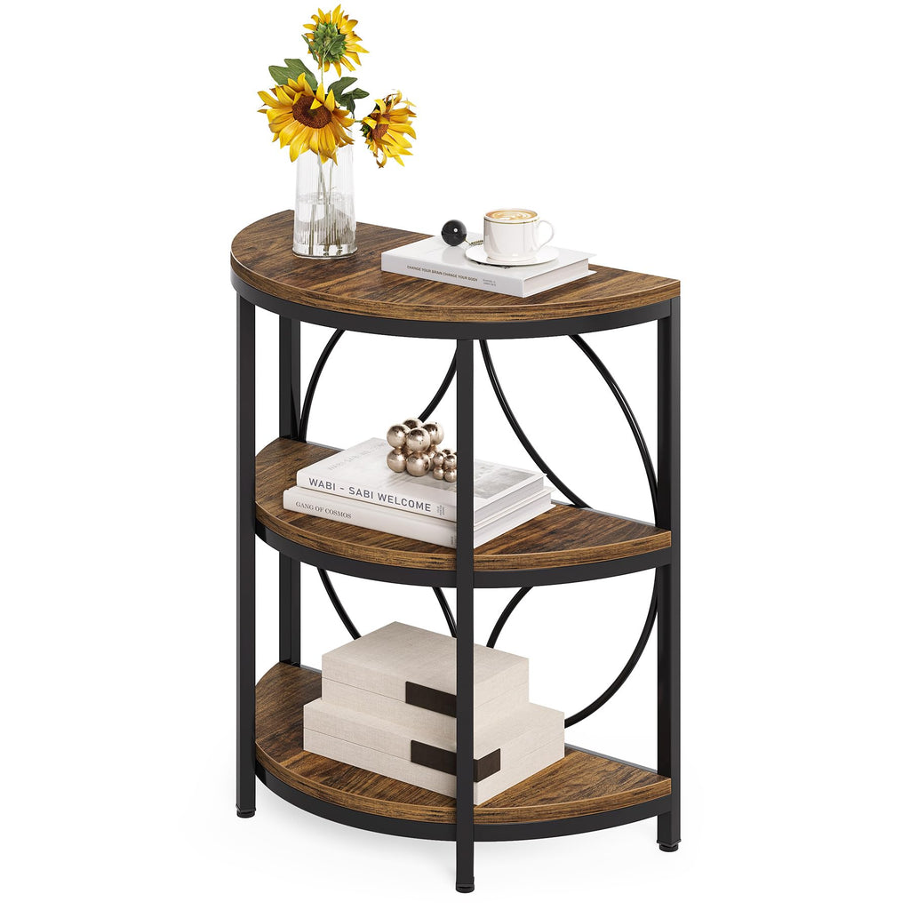 Half Round 3-Tier Narrow Side Table with Metal Frame H8820