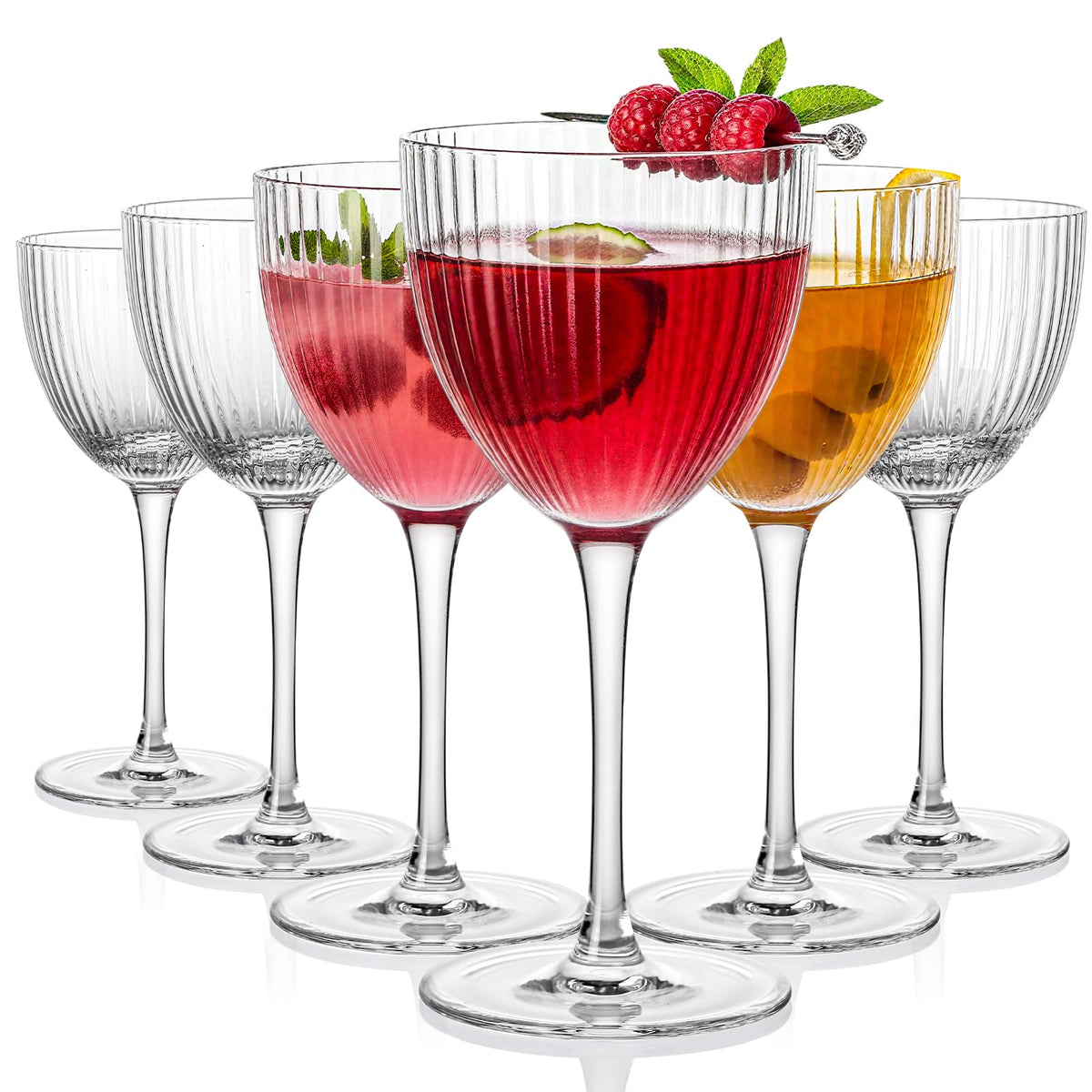Coupe Glasses Set of 6, Vintage Ribbed Martini Glassware, 5 Oz B3148