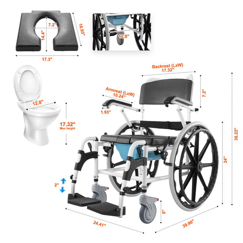 17.5in Adjustable Aluminum Shower Wheelchair with Brake X751