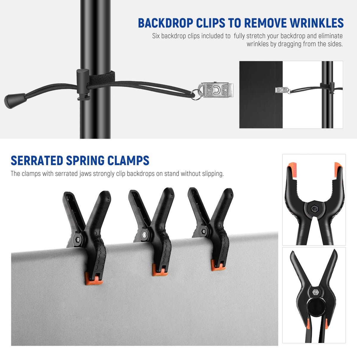 Adjustable Backdrop Stand Kit with 4 Crossbars, 6 Spring Clamps, 6 Backdrop Clips, 2 Sandbags, and Carrying Bag K46820
