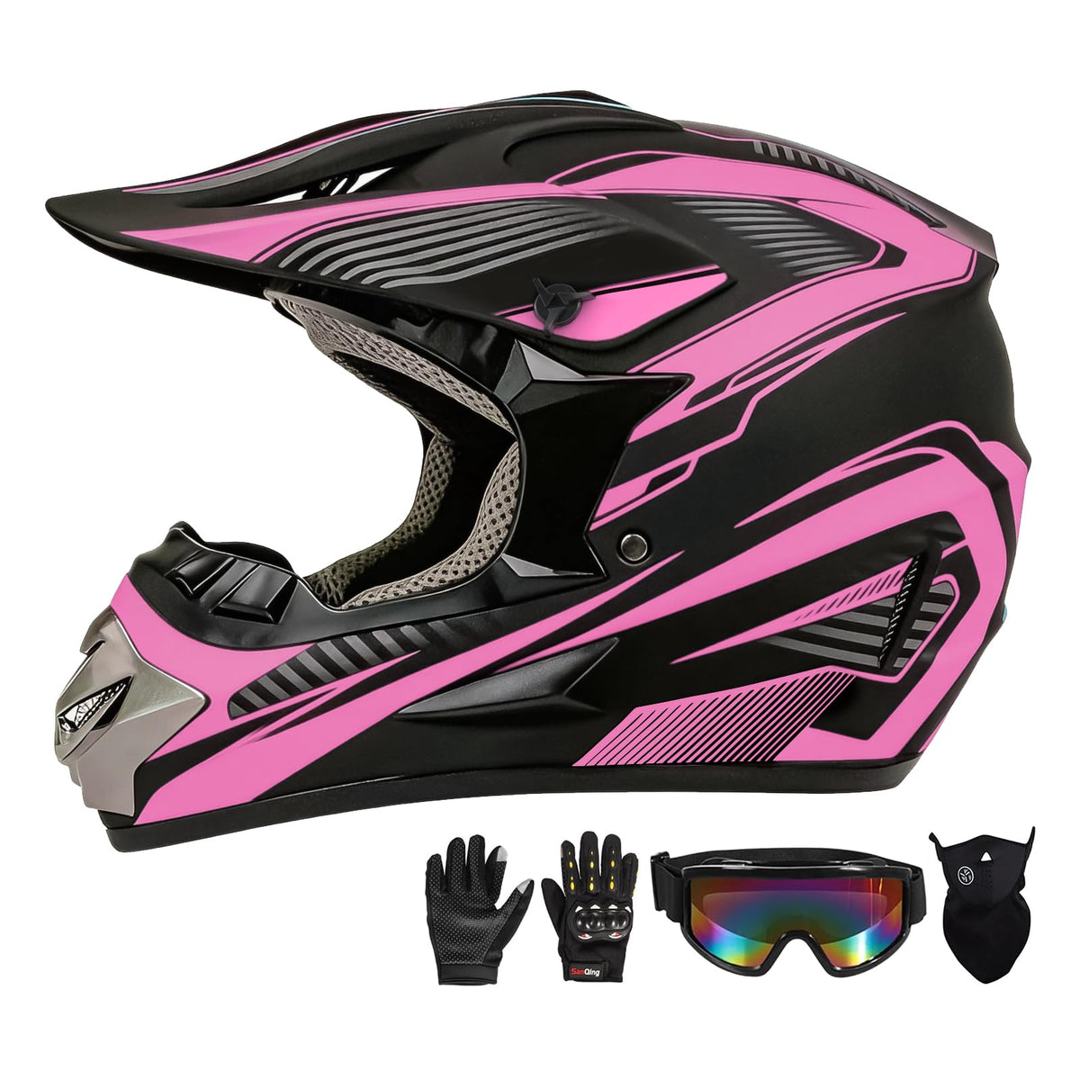 Pink XL DOT Approved Full Face Motocross Helmet O31947