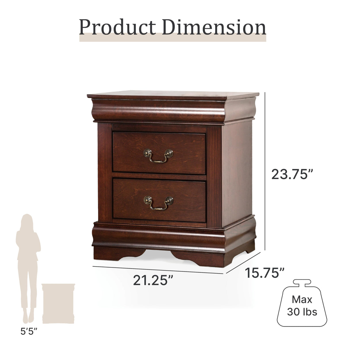 Solid Wood Nightstands Set of 2 with Drawers C744540