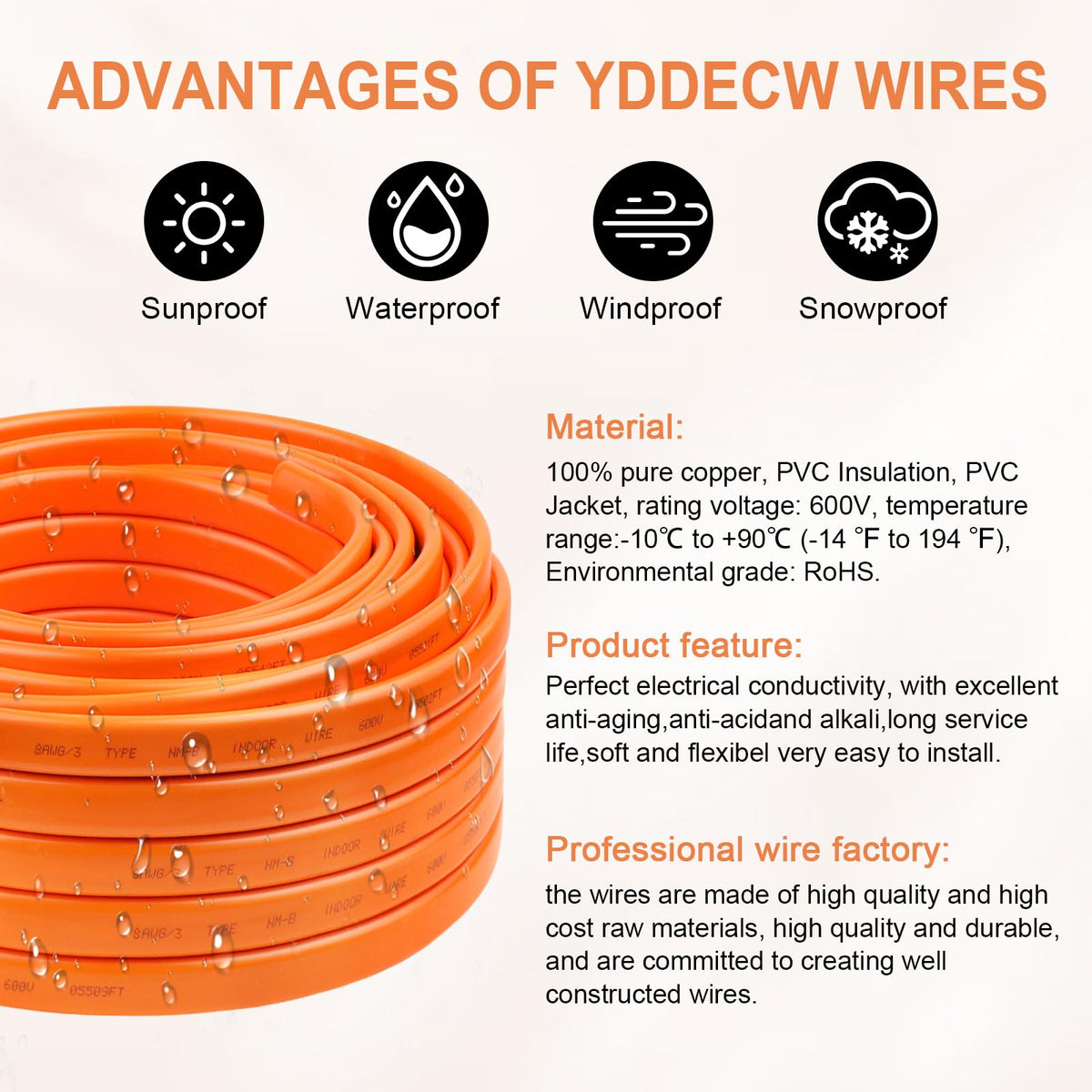 8 AWG 3 Conductor Non-Metallic Sheathed Cable 10FT Orange T438