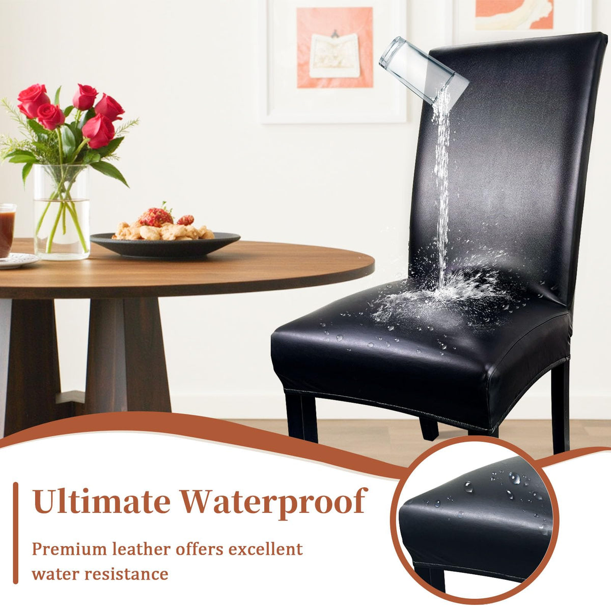 Pu Leather Dining Chair Covers Set of 6 Black O30742