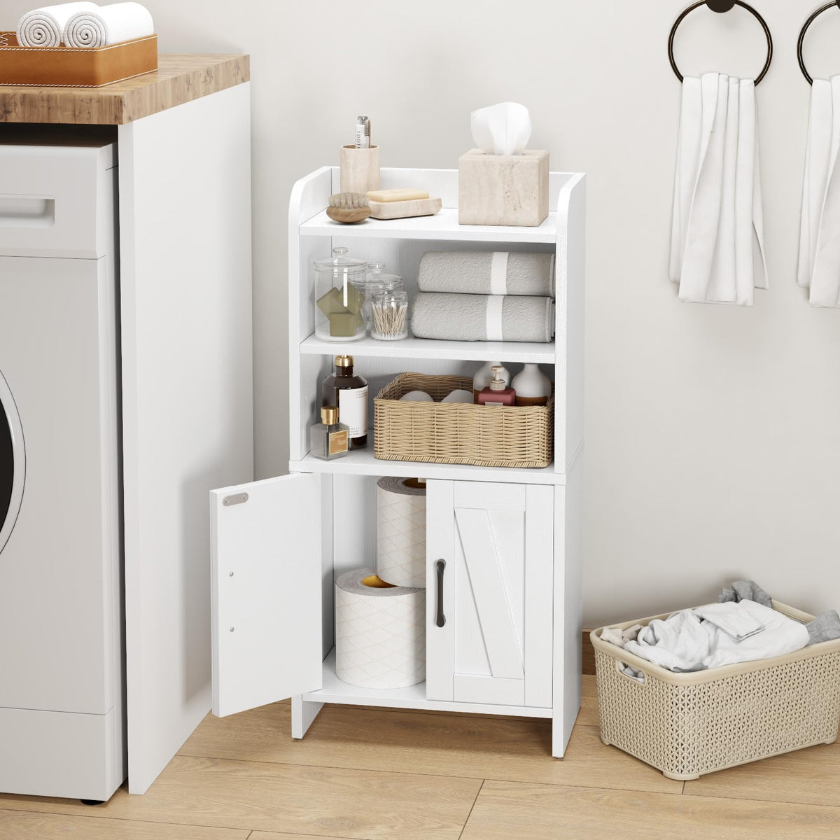 White Small Bathroom Storage Cabinet with 2 Doors and Shelves T14674