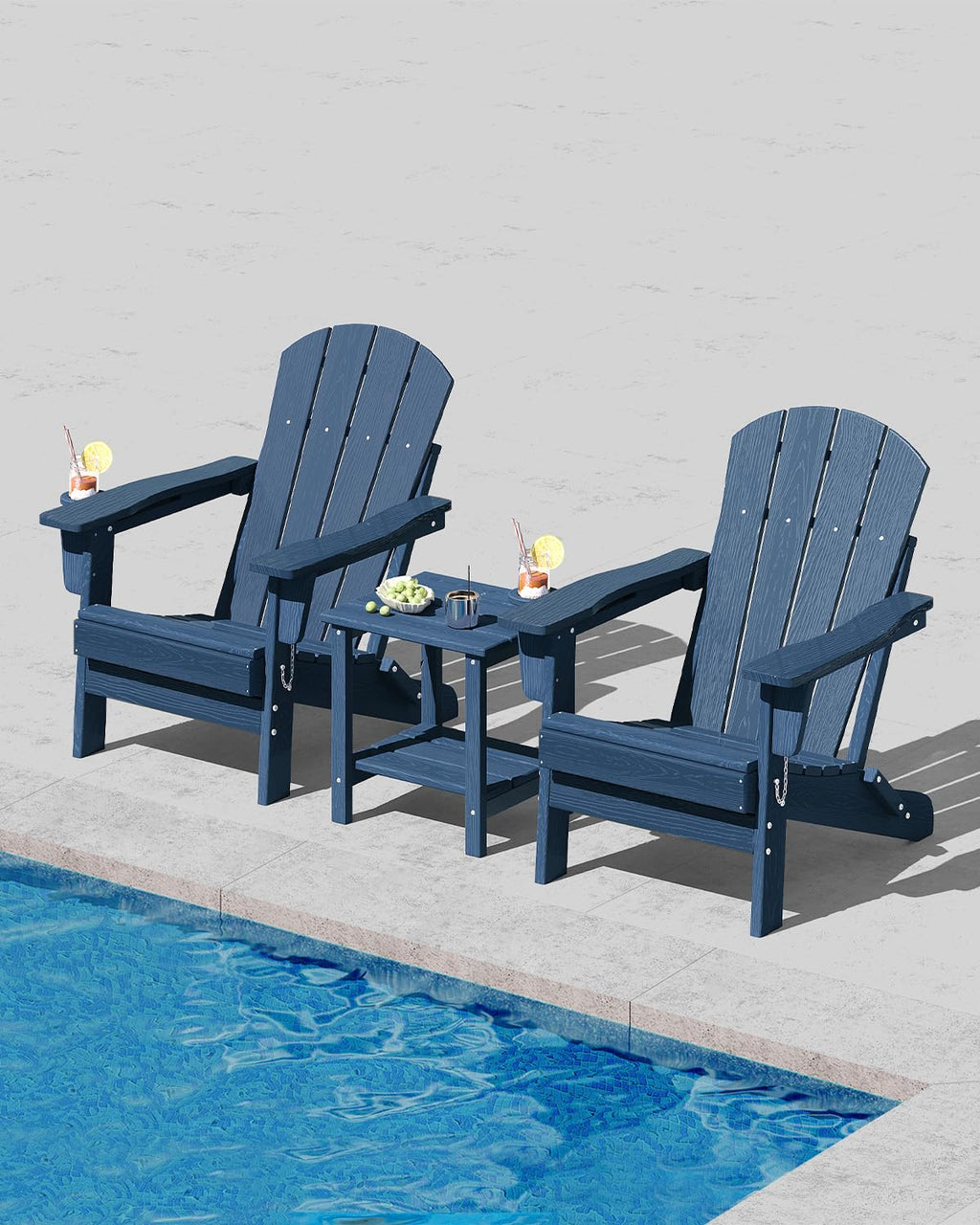 Navy Blue HDPE Folding Adirondack Chair Set of 6 with Cup Holder D3761